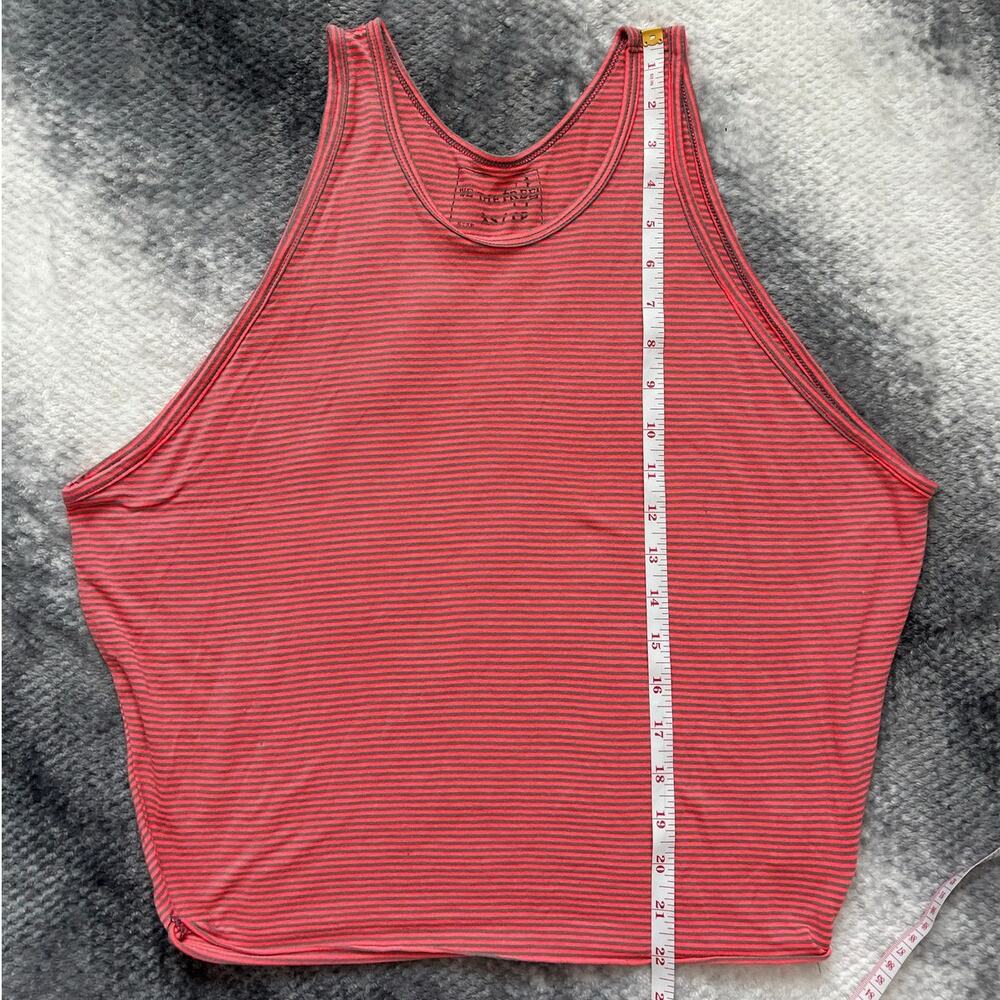 We The Free People Striped Sedgwick Tank Top Shirt Coral Gray Oversized Size XS - Picture 10 of 10